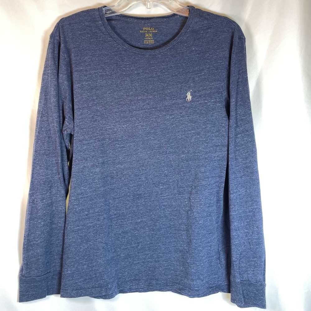Polo Ralph Lauren T-Shirt M Blue Long Sleeve‎ Cotton White Pony Crewneck Soft